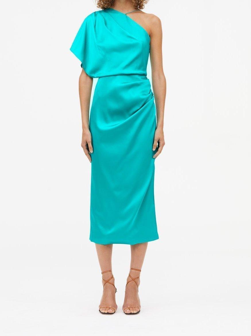 MANNING CARTELL 6MIAMI HEAT OFF THE SHOULDER DRESS TURQUOISE SIZE 6 for rent on The Volte - main image