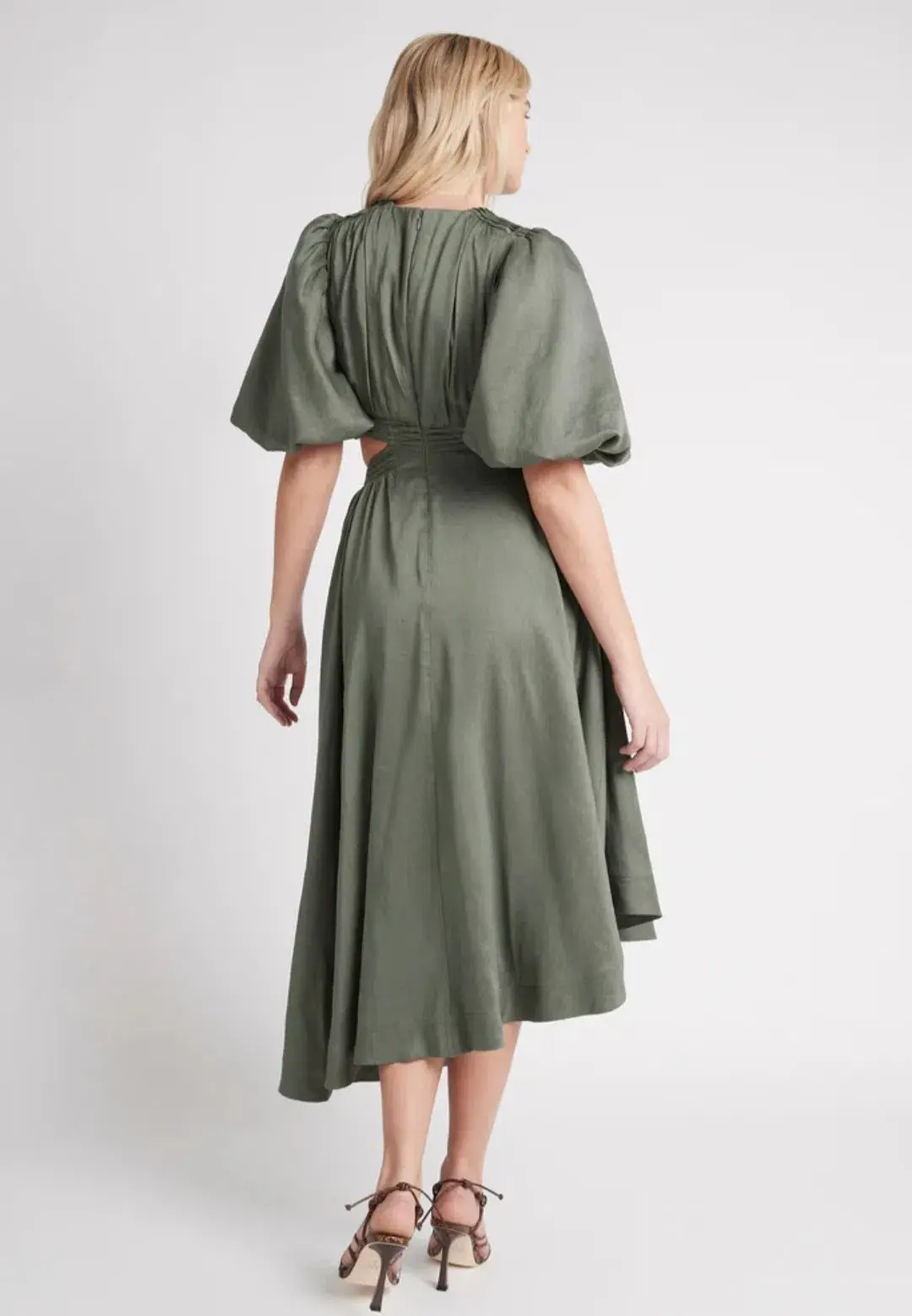 Aje Tidal Tucked Cut Out Midi Dress Green Size 8 - Image 3