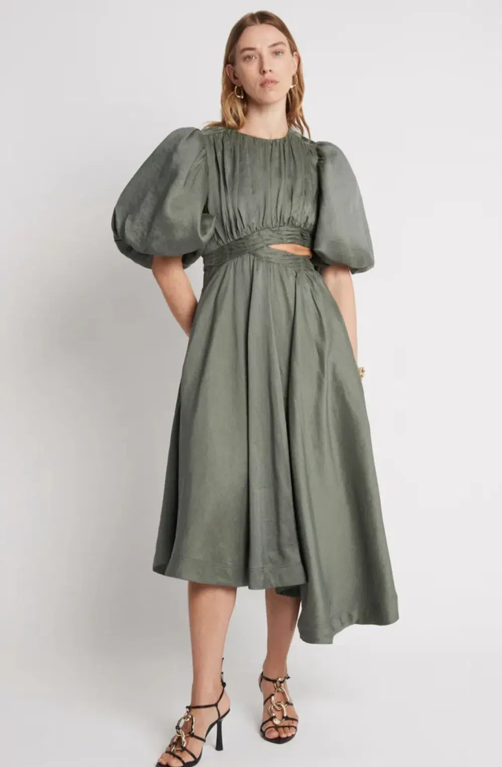 Aje Tidal Tucked Cut Out Midi Dress Green Size 8 - Image 1