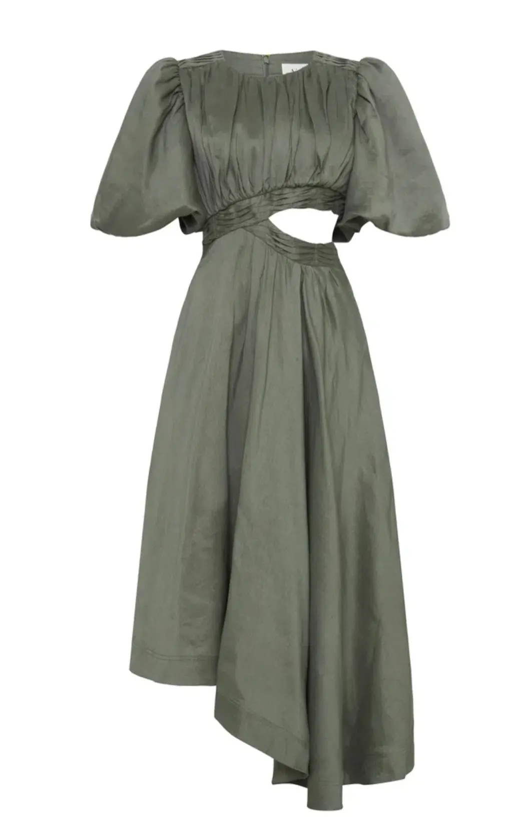 Aje Tidal Tucked Cut Out Midi Dress Green Size 8 - Image 5