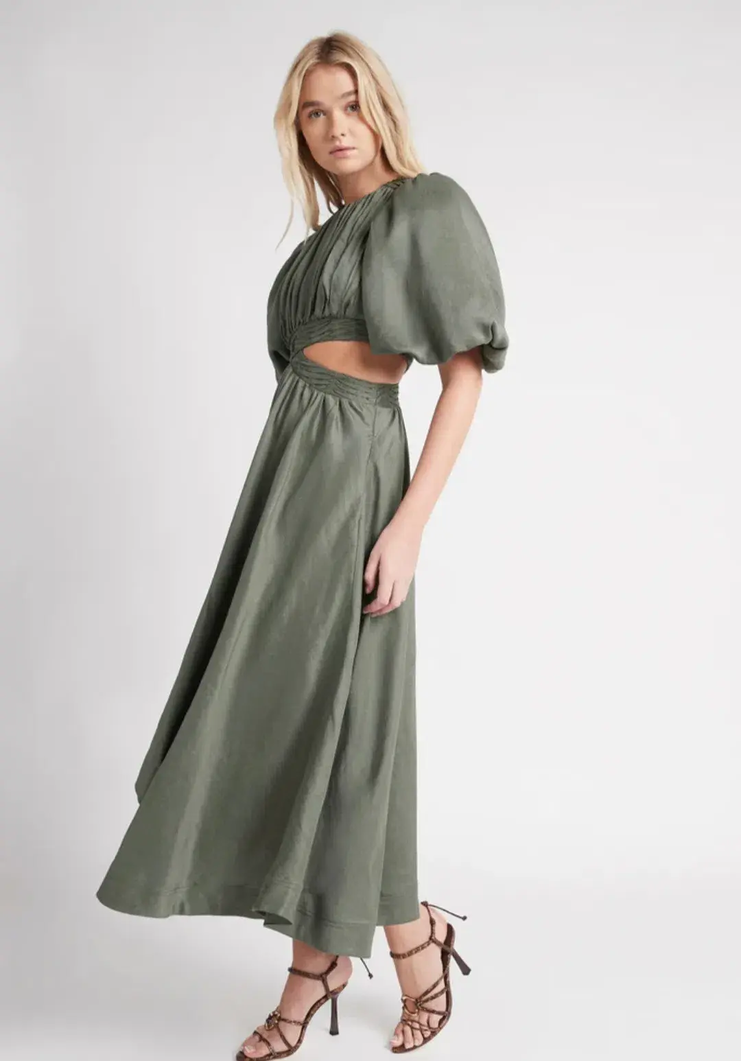 Aje Tidal Tucked Cut Out Midi Dress Green Size 8 - Image 4