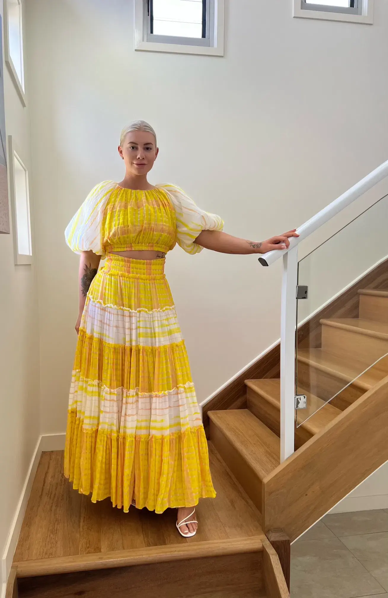 Aje Wilderness Cropped Top Size 8 and Maxi Skirt Size 10 Set Yellow Check - Image 3