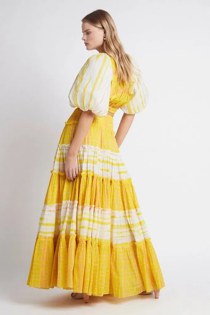 Aje Wilderness Cropped Top Size 8 and Maxi Skirt Size 10 Set Yellow Check - Image 2