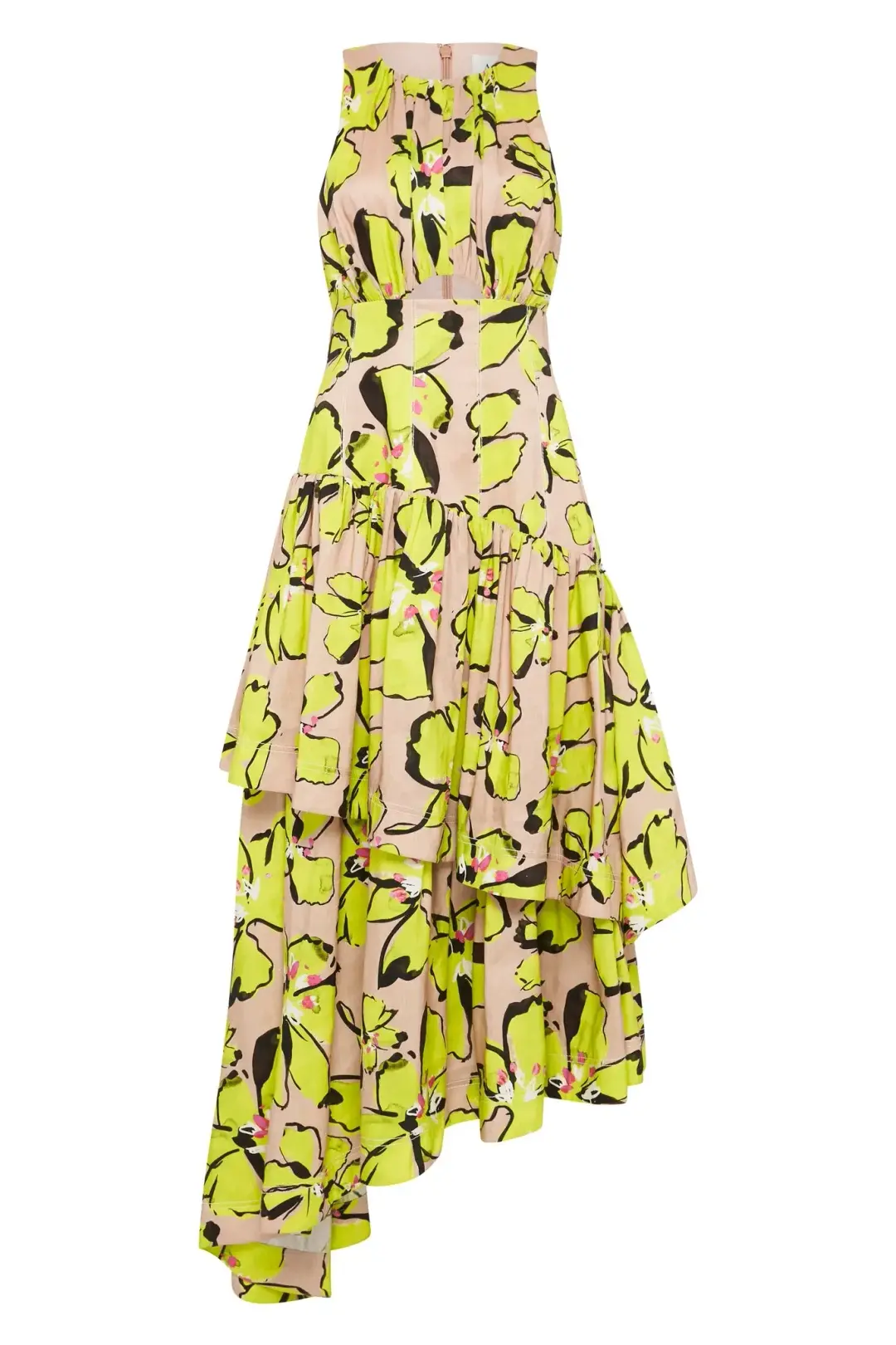 Aje Pelicano Citrus Bloom Racer Asymmetric Tiered Dress Print Size 8 for rent on The Volte - main image