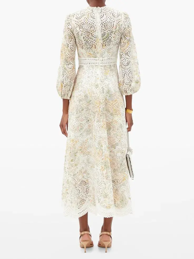 Zimmermann Amelie Broderie Anglaise Midi Dress Floral Print Size 1 / Au 10 for rent on The Volte - main image