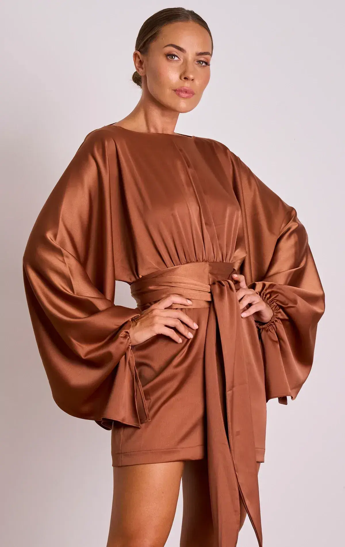 Pasduchas Mika Drape Mini Dress Brown Size 10  - Image 1