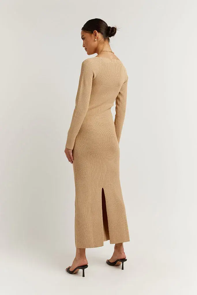 Dissh Stride Warm Wheat Knit Midi Dress Beige Size 8 - Image 5