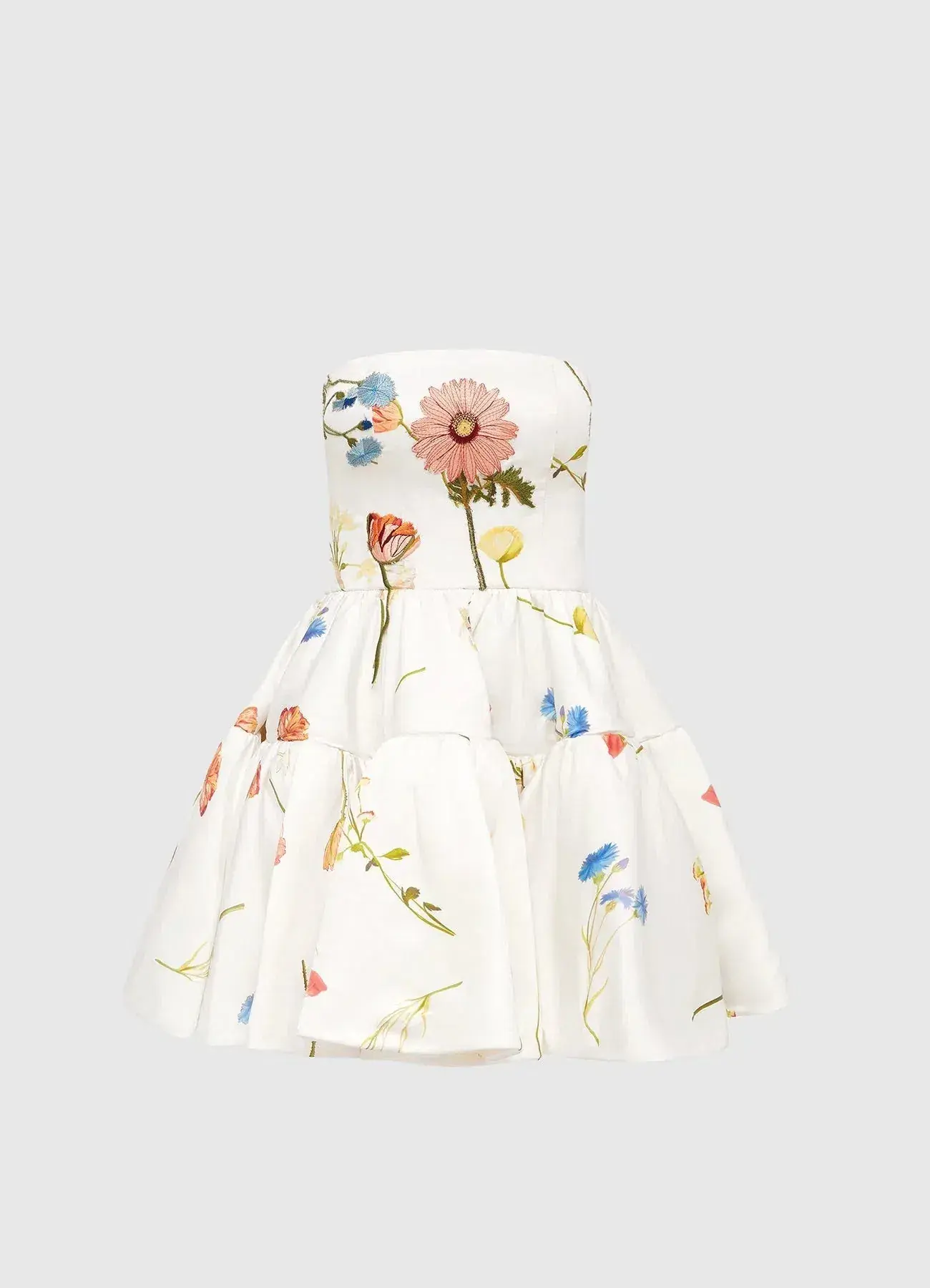 Leo Lin The Fields Embroidered Bustier Mini Dress White Floral Size 14  - Image 4