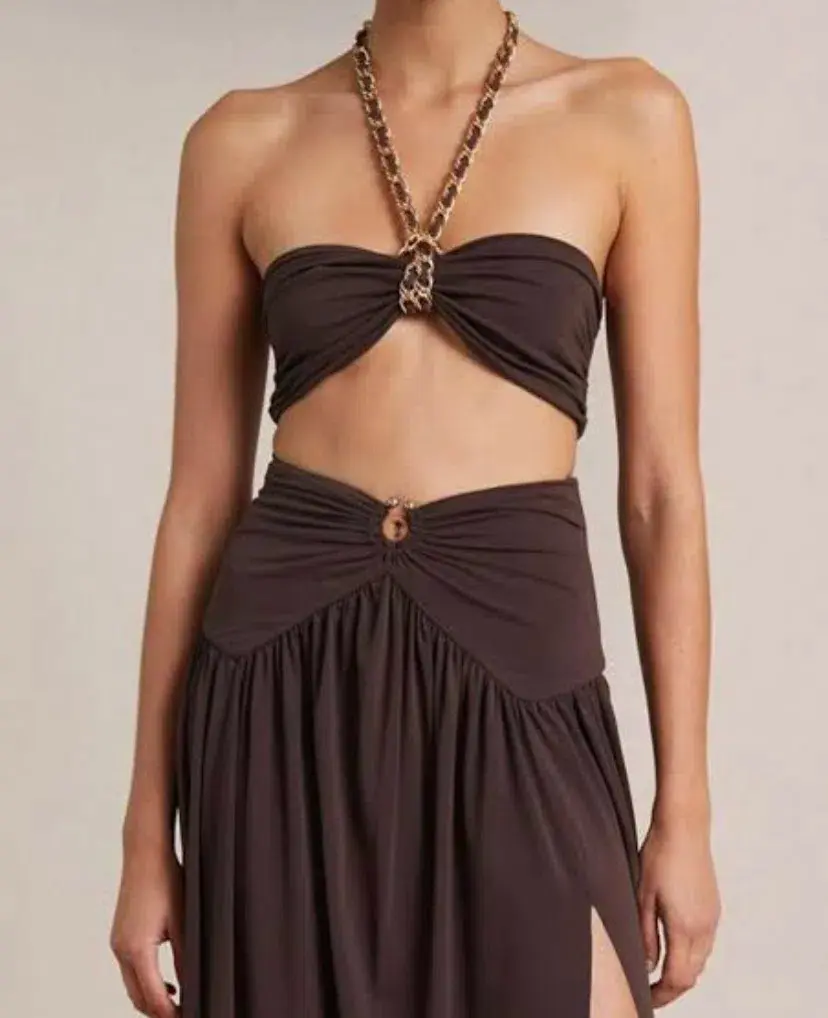 Bec & Bridge Joelene Chain Halterneck Crop Top Brown Size 6 - Image 2