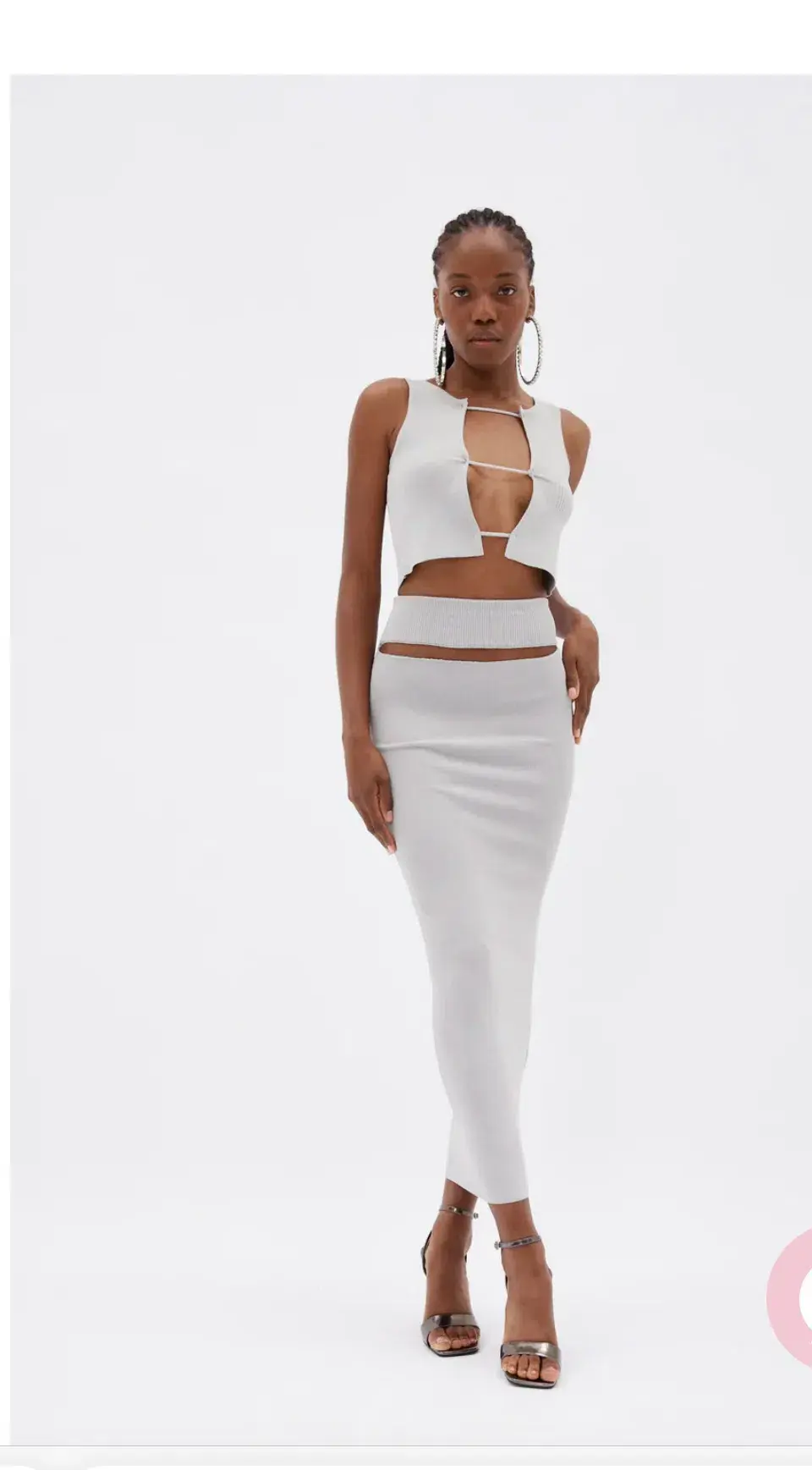 Christopher Esber Lattice Tank Top and Split Midi Skirt Set Grey Size 8  - Image 3