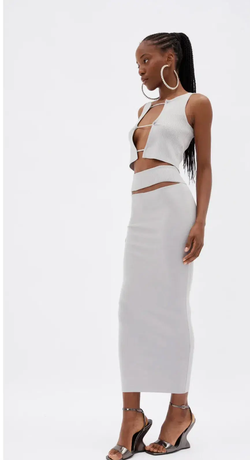 Christopher Esber Lattice Tank Top and Split Midi Skirt Set Grey Size 8  - Image 2