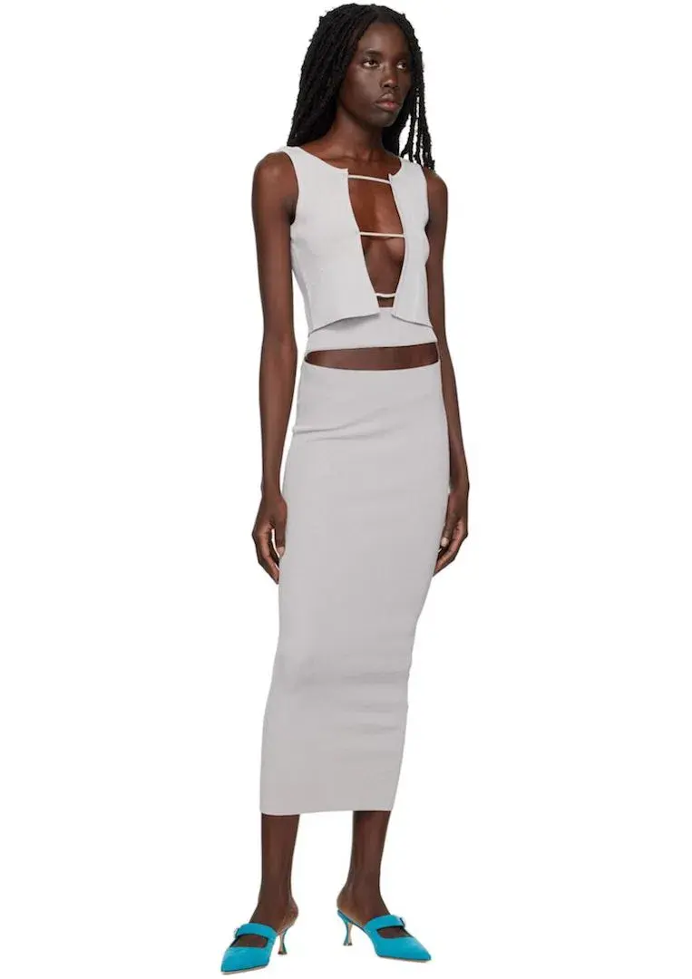 Christopher Esber Lattice Tank Top and Split Midi Skirt Set Grey Size 8  - Image 1