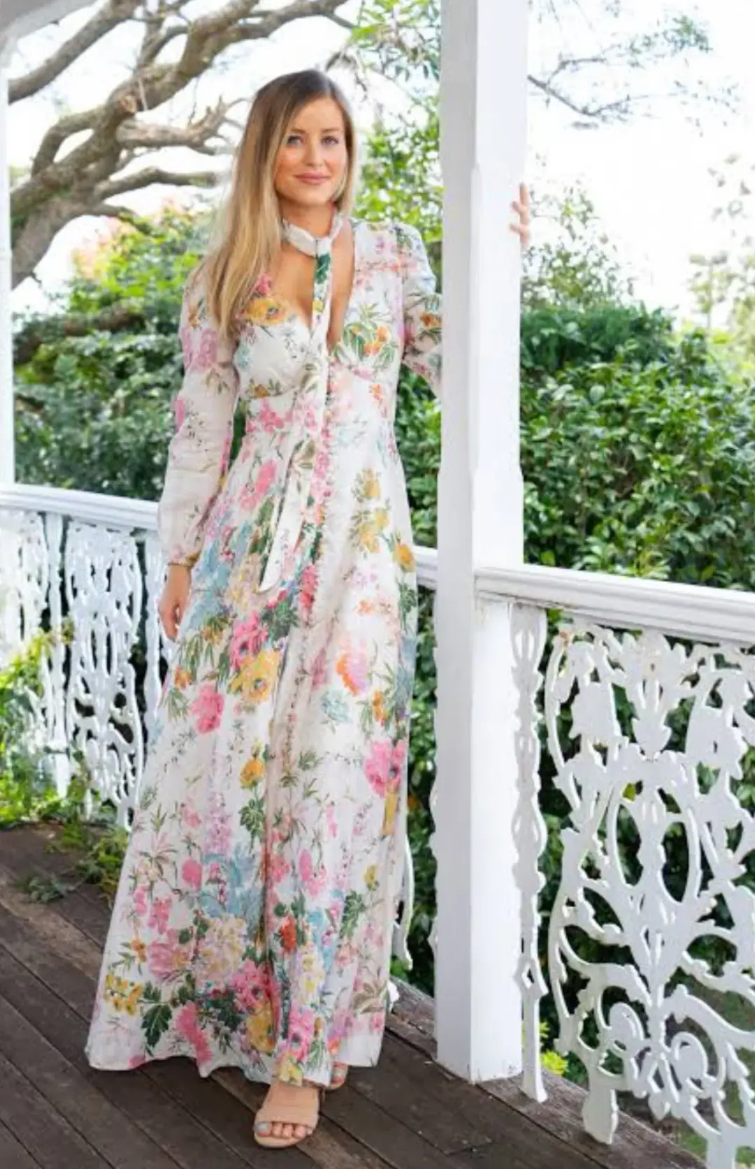 Zimmermann Heathers Plunge Long Maxi Dress Garden Floral Size 2 / AU 12   for rent on The Volte - main image