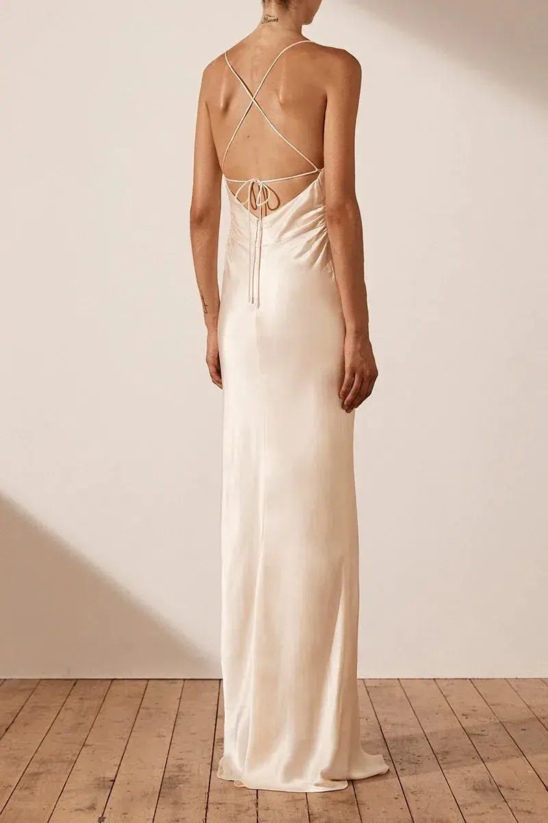 Shona Joy La Lune Lace Back Maxi Dress Cream Size 14 - Image 4