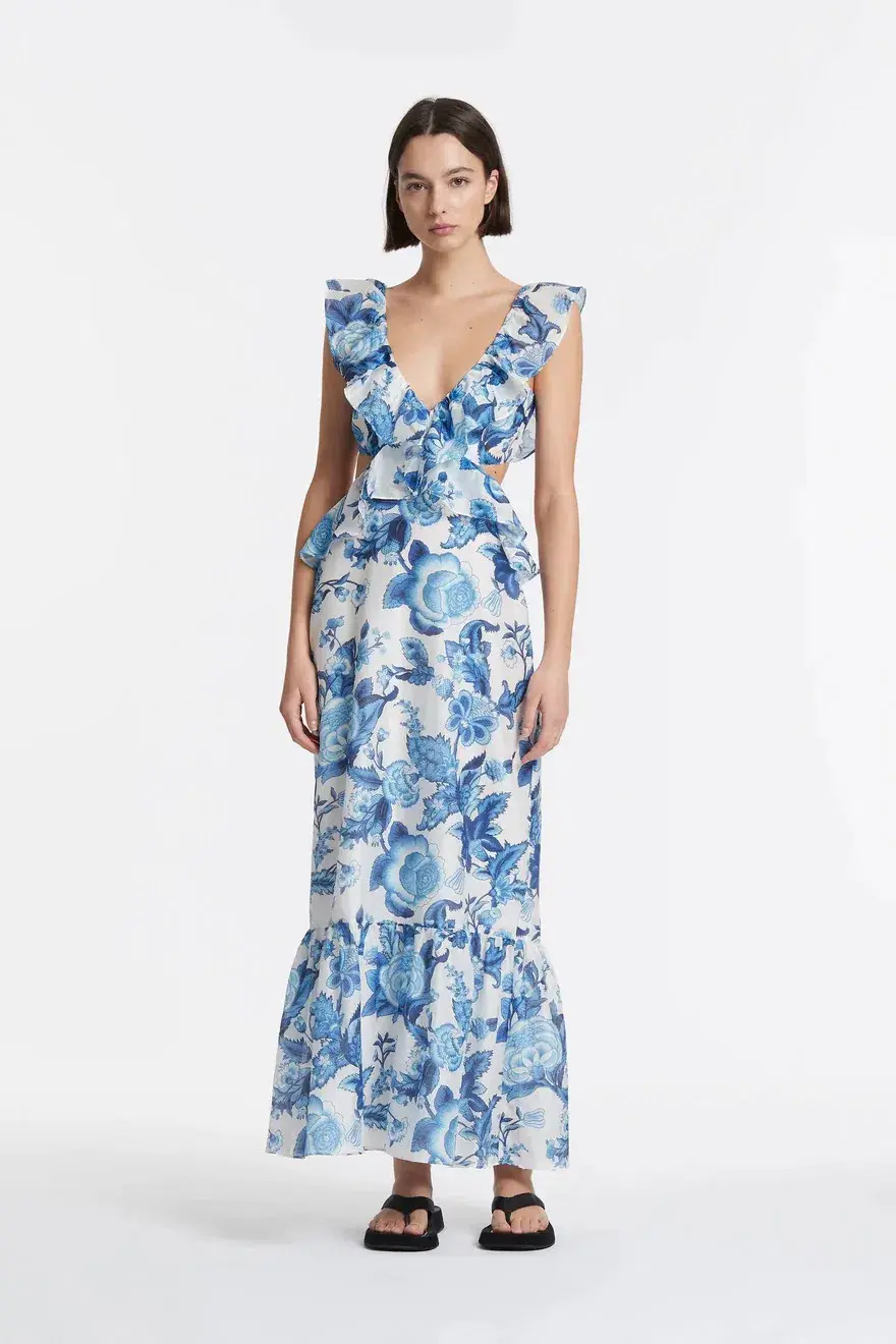 Sir the Label Amaris Frill Midi Dress Print Size AU 10 - Image 1