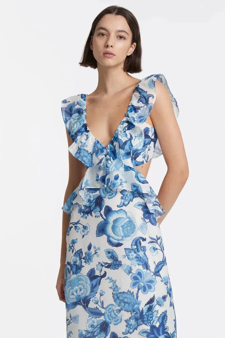 Sir the Label Amaris Frill Midi Dress Print Size AU 10 - Image 2
