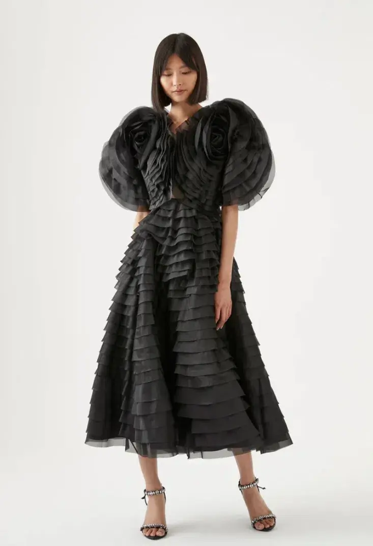 Aje Amour Ruffle Midi Dress Black Size 8 - Image 1