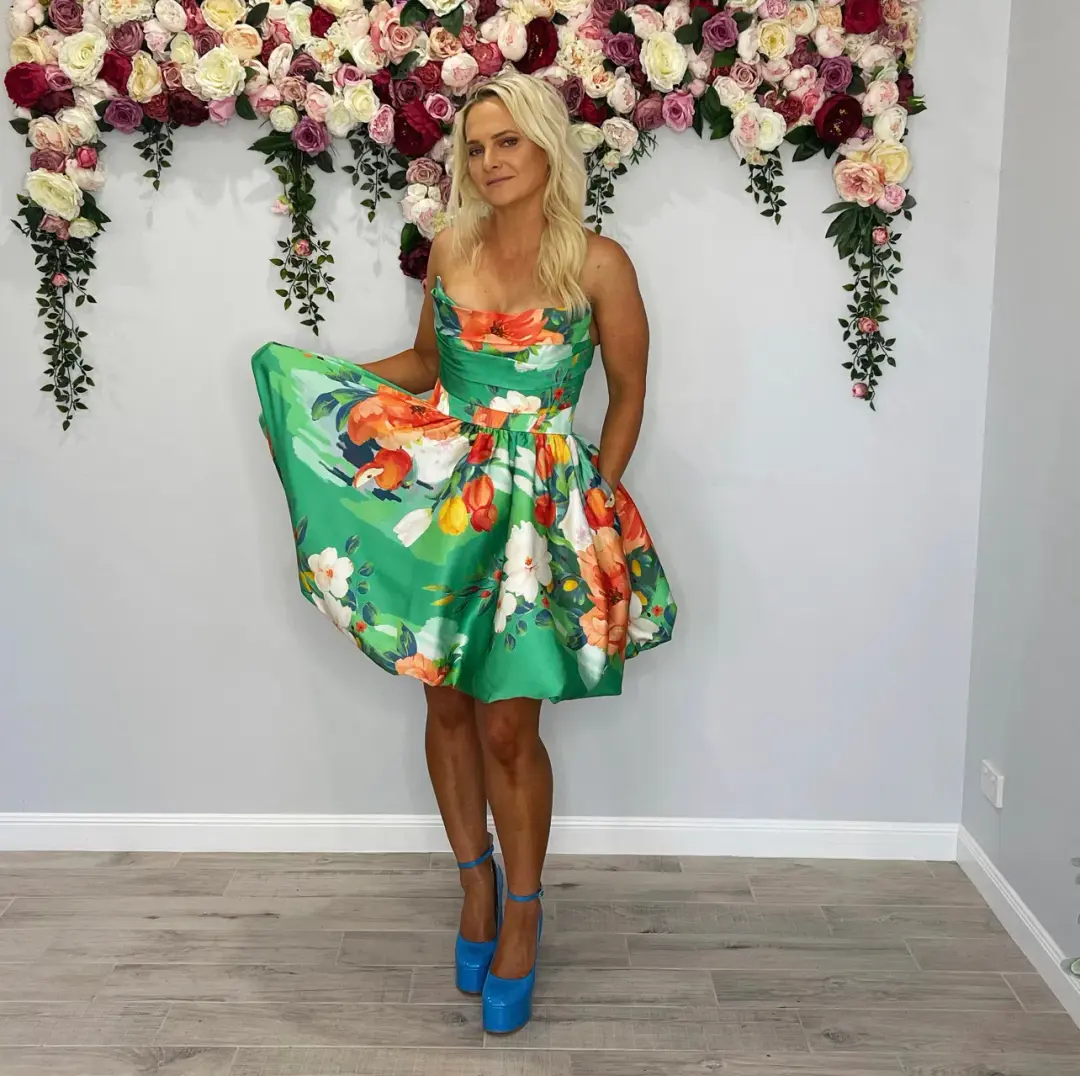 Leo Lin Florescence Bustier Bubble Mini Dress  Lily Pad Green Size 10   for rent on The Volte - main image