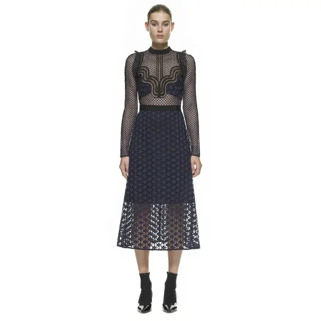 Self Portrait Star Repeat  Midi Dress Navy/Black Size 8 - Image 1