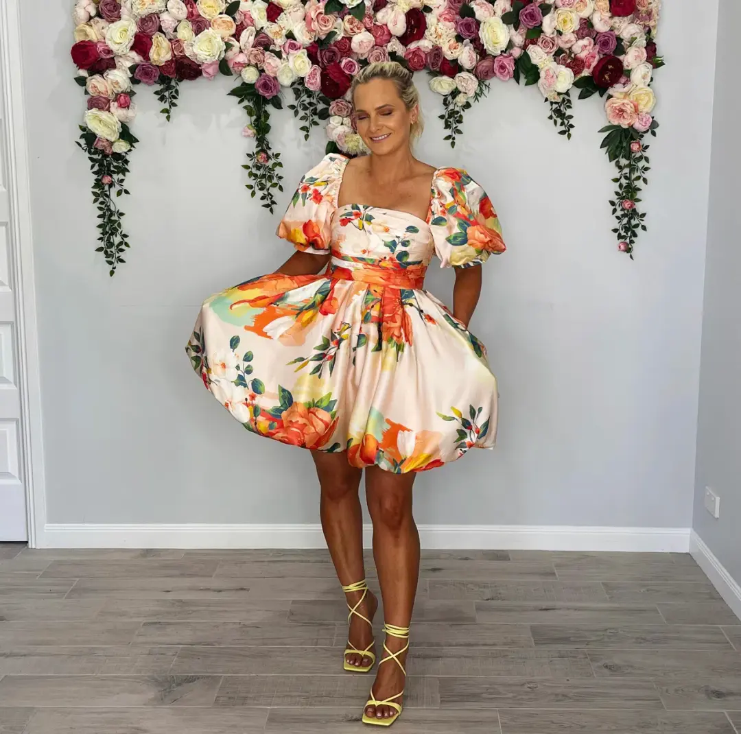 Leo Lin Florescence Bubble Mini Dress Blossom Sorbet Size 8 for rent on The Volte - main image