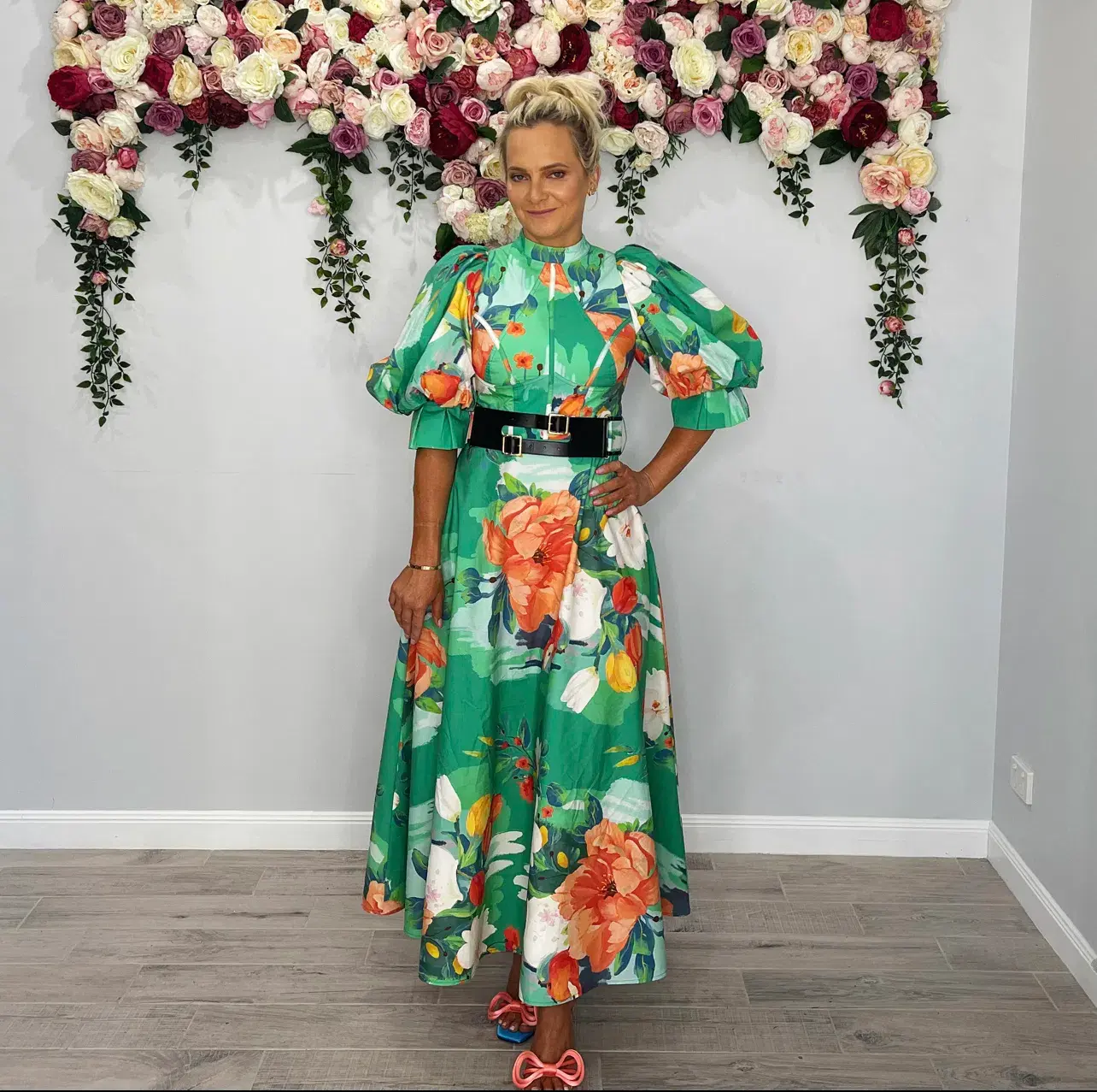 Leo Lin Florescence Cotton Dress Lily Pad Green Print Size 8 - Image 2