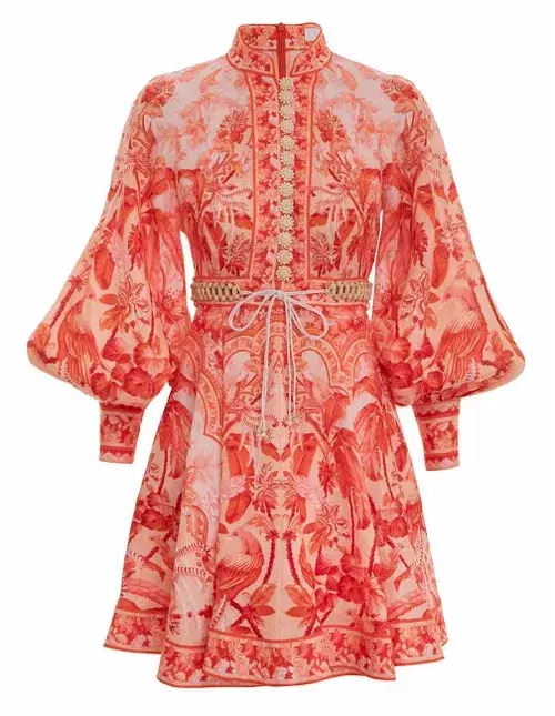 Zimmermann Lyre Billow Sleeve Mini Dress  Red Palm Size 1/Au 10  - Image 3