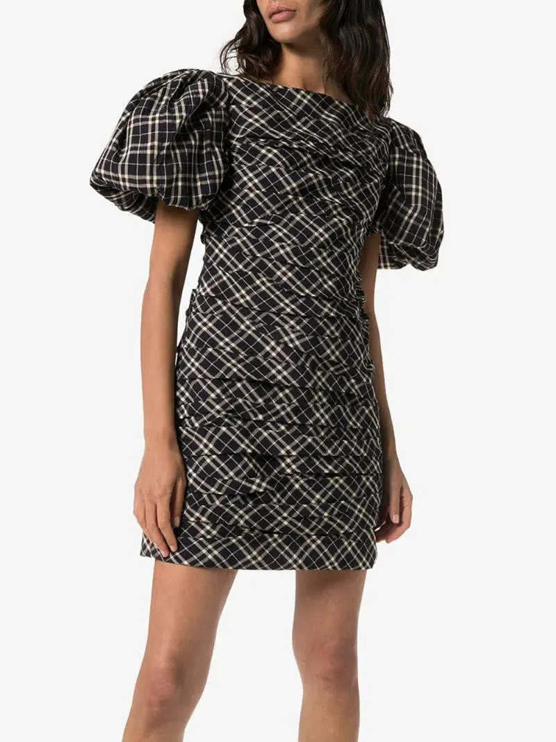 Khaite Shelly Checked Dress Navy Check Size 6 - Image 1
