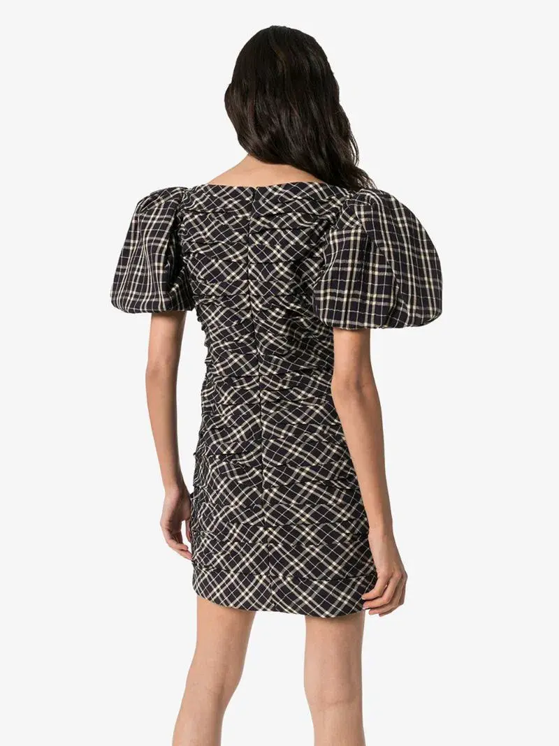 Khaite Shelly Checked Dress Navy Check Size 6 - Image 2