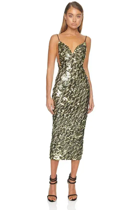 Eliya The Label Krystal Dress Gold Sequin Size 8 - Image 1