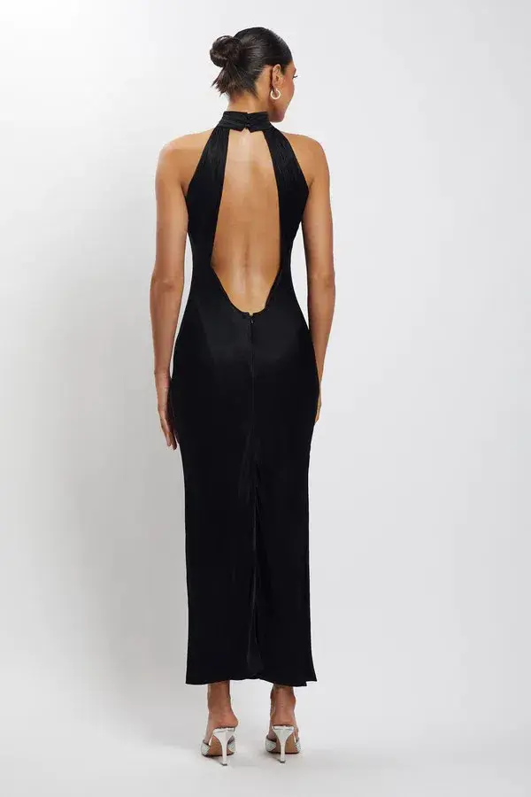 Meshki Claire Satin Drape Back Maxi Dress Black Size 8 - Image 2