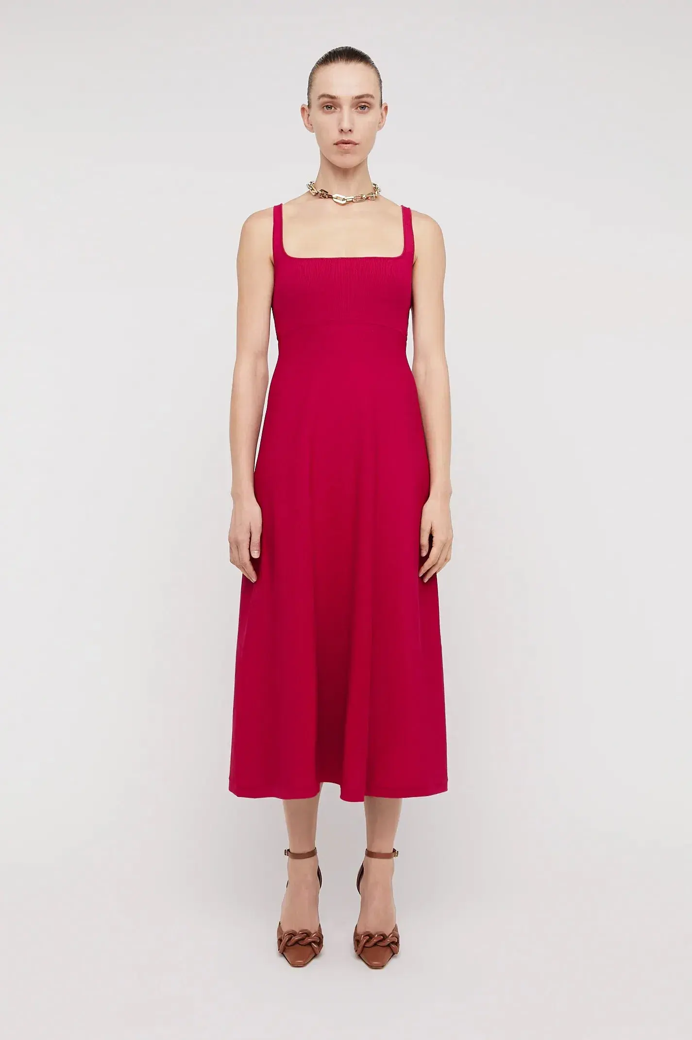 Scanlan Theodore Crepe Knit Square Neck Dress in Raspberry Red Size S/ AU 8 - Image 1