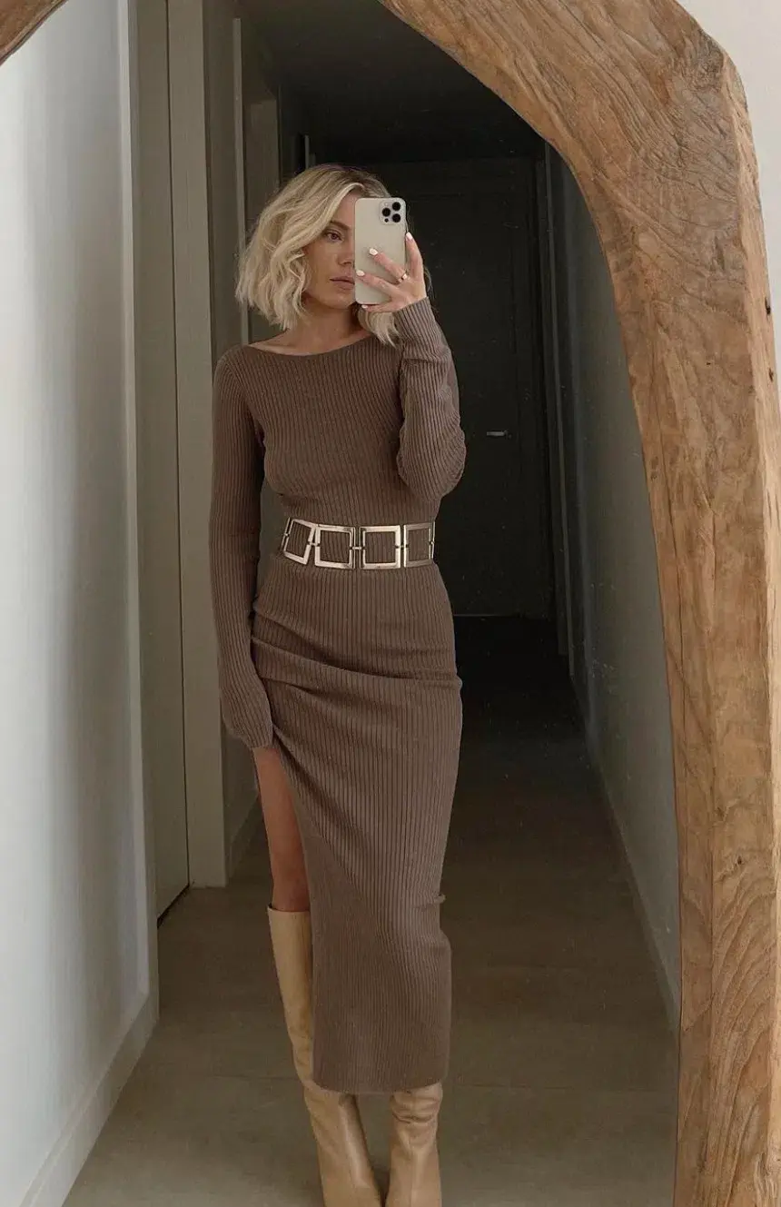 Bec and Bridge Riviera L/S Midi Dress Brown Size 6 - Image 4