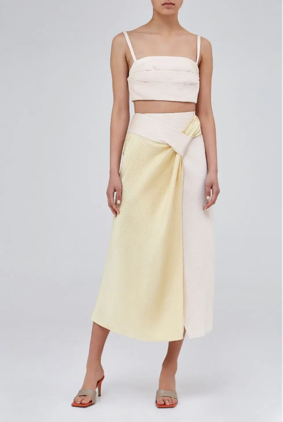 C/MEO Collective Opposite Sides Skirt and Crop Set in Ecru with Limoncello Size 10 - Image 1