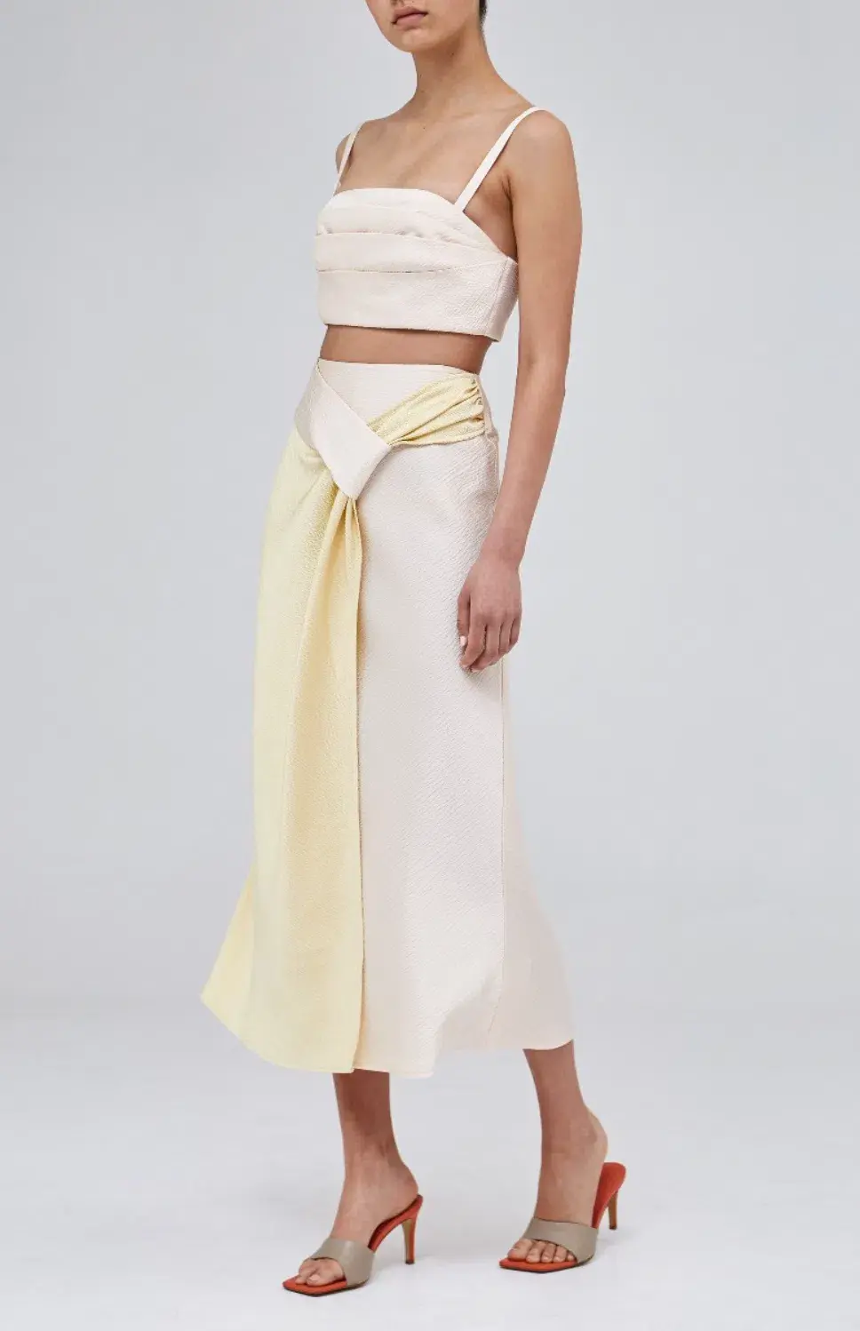 C/MEO Collective Opposite Sides Skirt and Crop Set in Ecru with Limoncello Size 10 - Image 2