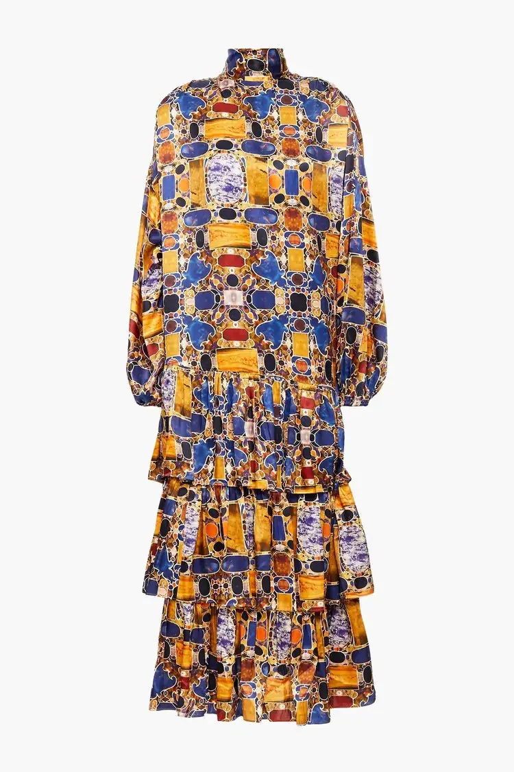 Rhode Cecile Tiered Silk Blend Midi Dress Print Size 12 - Image 4