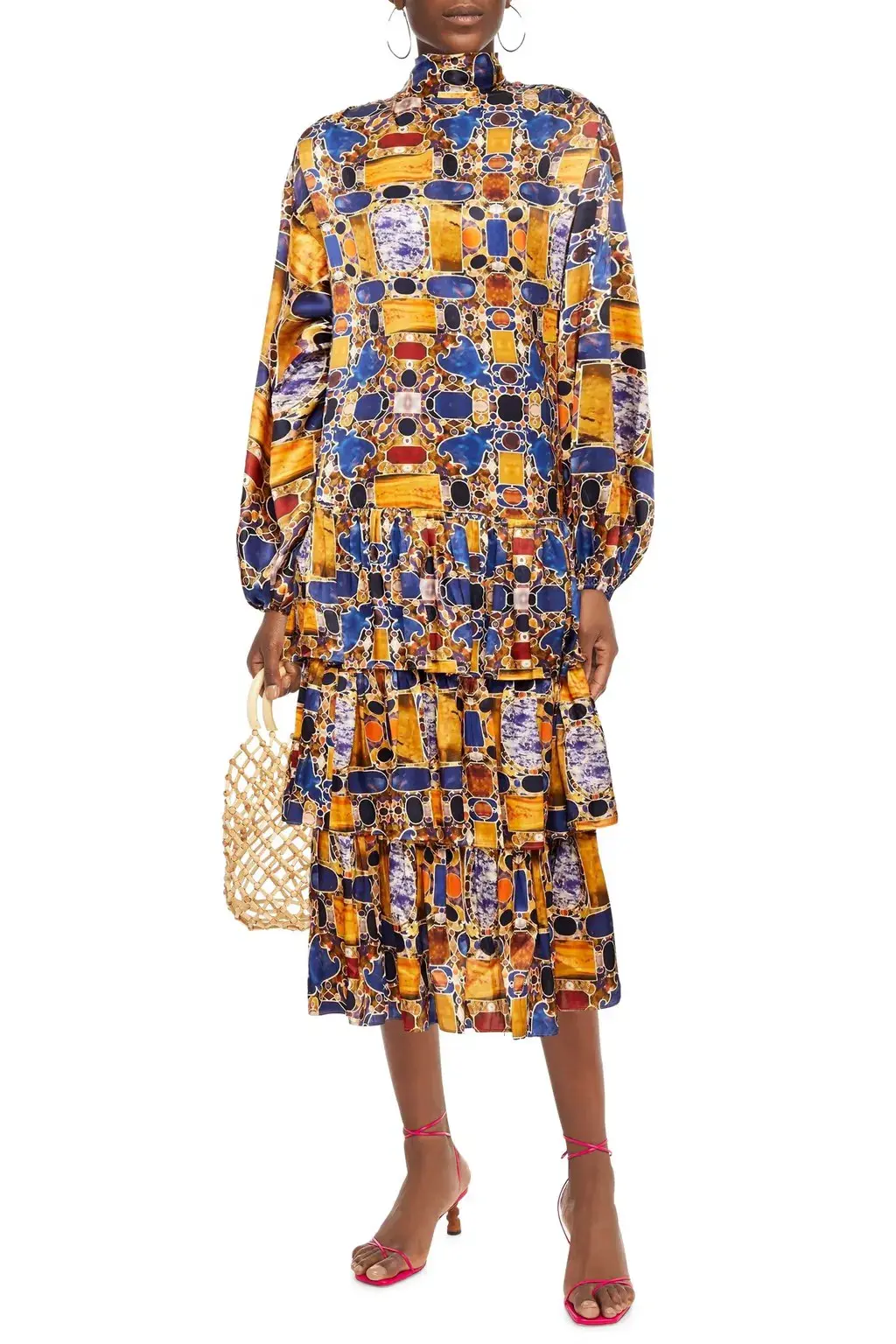 Rhode Cecile Tiered Silk Blend Midi Dress Print Size 12 - Image 1