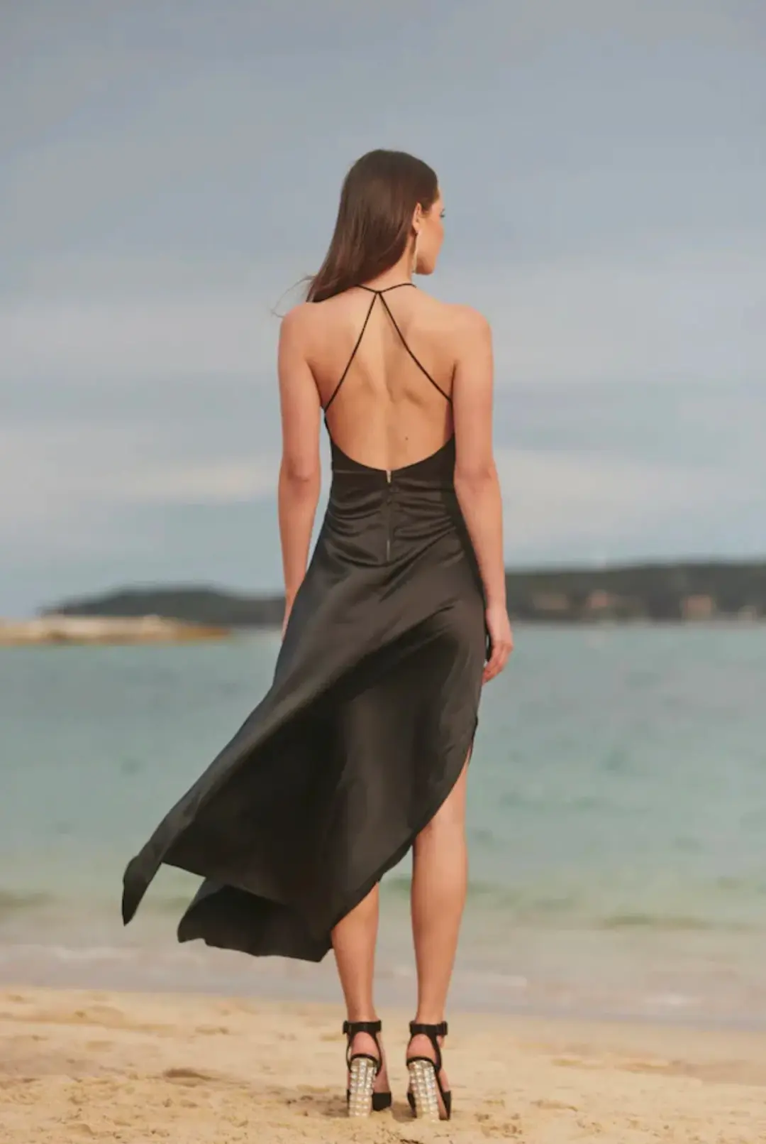 Sonya Moda Satin Embellished Keyhole Dress Black Size 10 for rent on The Volte - main image