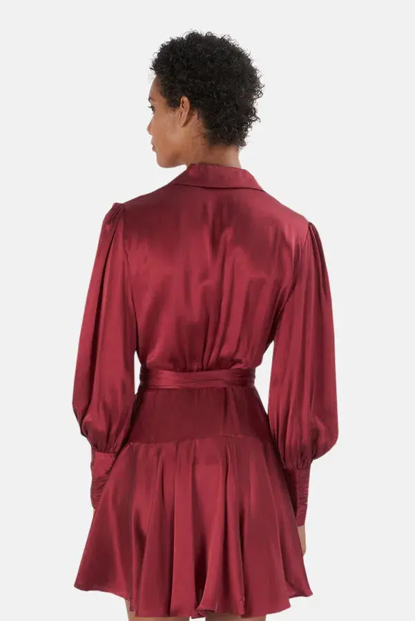Zimmermann Silk Wrap Mini Dress Burgundy Size 0/ Au 8 - Image 4