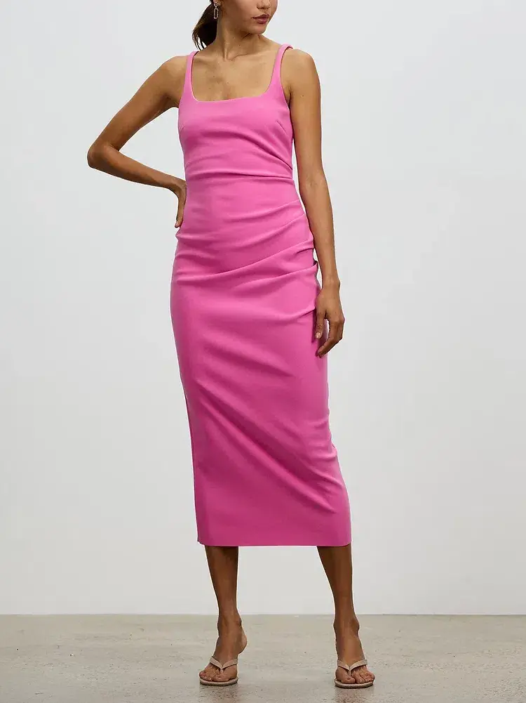 Bec & Bridge Karina Tuck Midi Dress In Bright Fuschia Size 8 - Image 1
