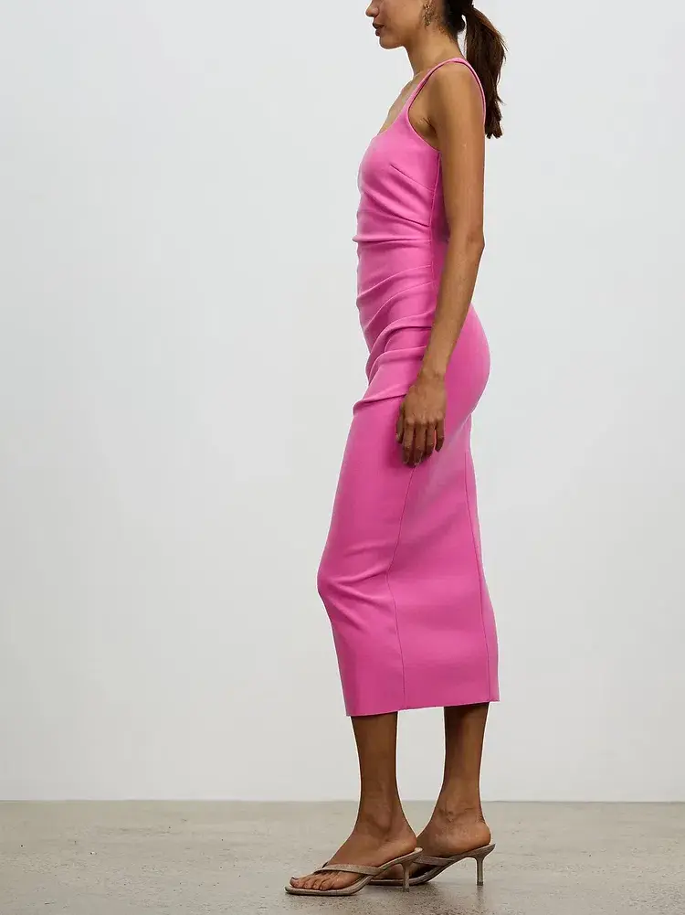 Bec & Bridge Karina Tuck Midi Dress In Bright Fuschia Size 8 - Image 2