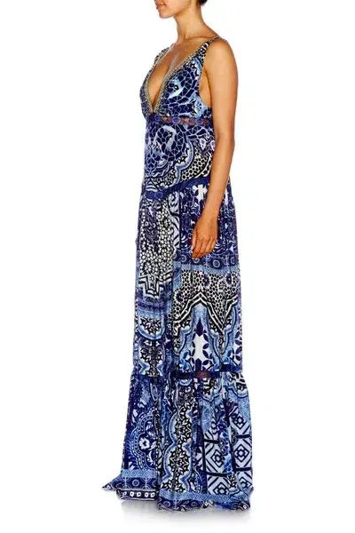 Camilla Under V-neck Gathered Tiered Maxi Dress The Medina Moon Size 14 - Image 5