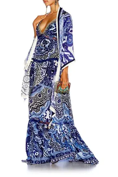 Camilla Under V-neck Gathered Tiered Maxi Dress The Medina Moon Size 14 - Image 2