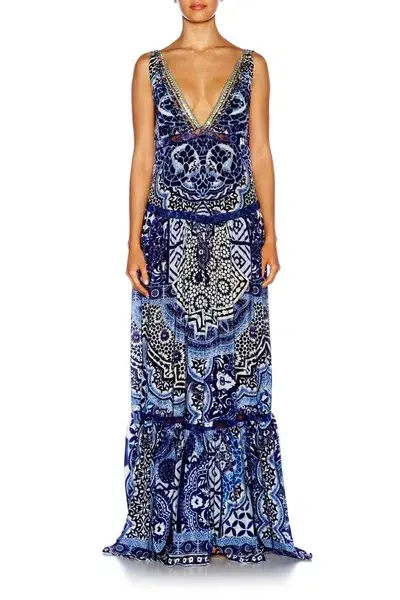 Camilla Under V-neck Gathered Tiered Maxi Dress The Medina Moon Size 14 - Image 3