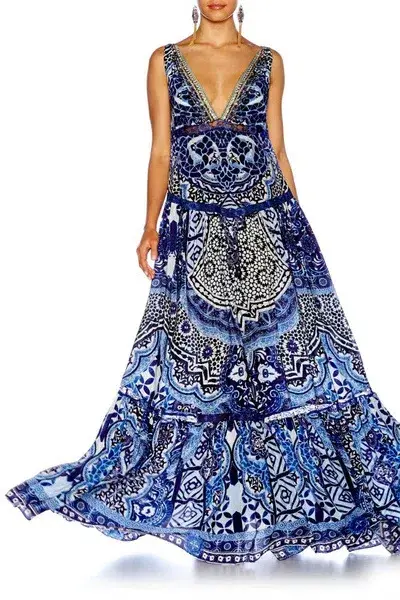 Camilla Under V-neck Gathered Tiered Maxi Dress The Medina Moon Size 14 - Image 1