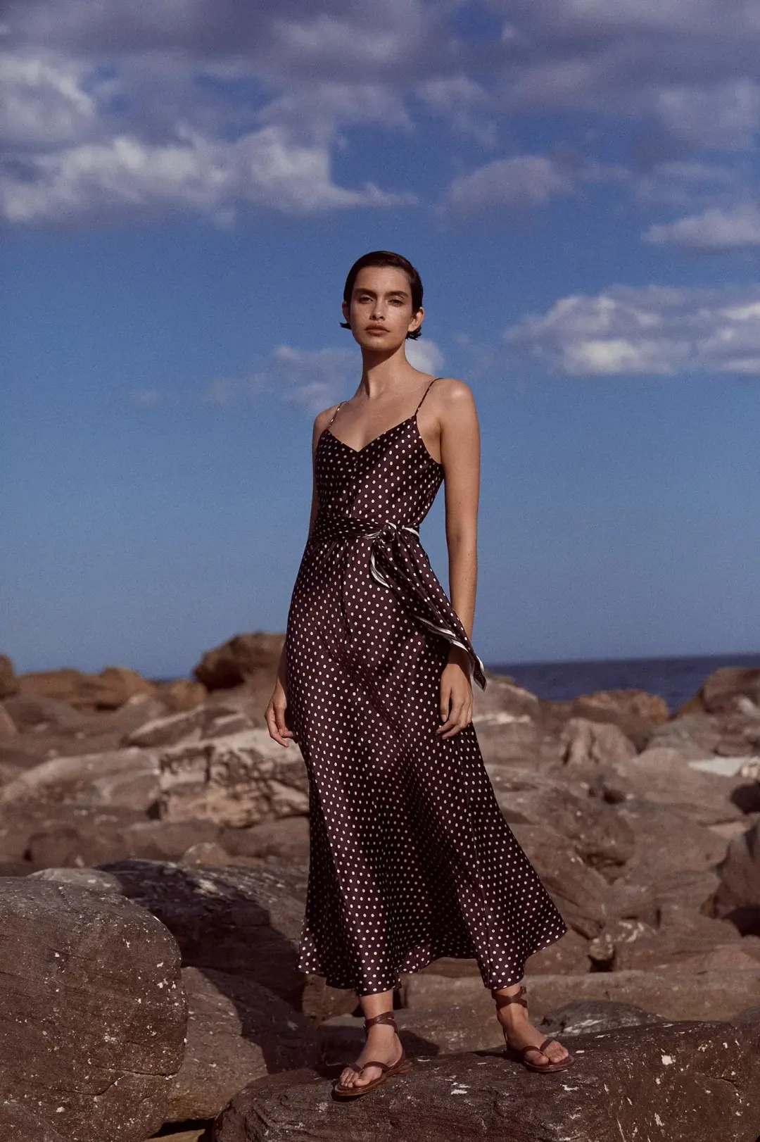 Scanlan Theodore Silk Bias Dot Dress Burgundy Size 12 for rent on The Volte - main image