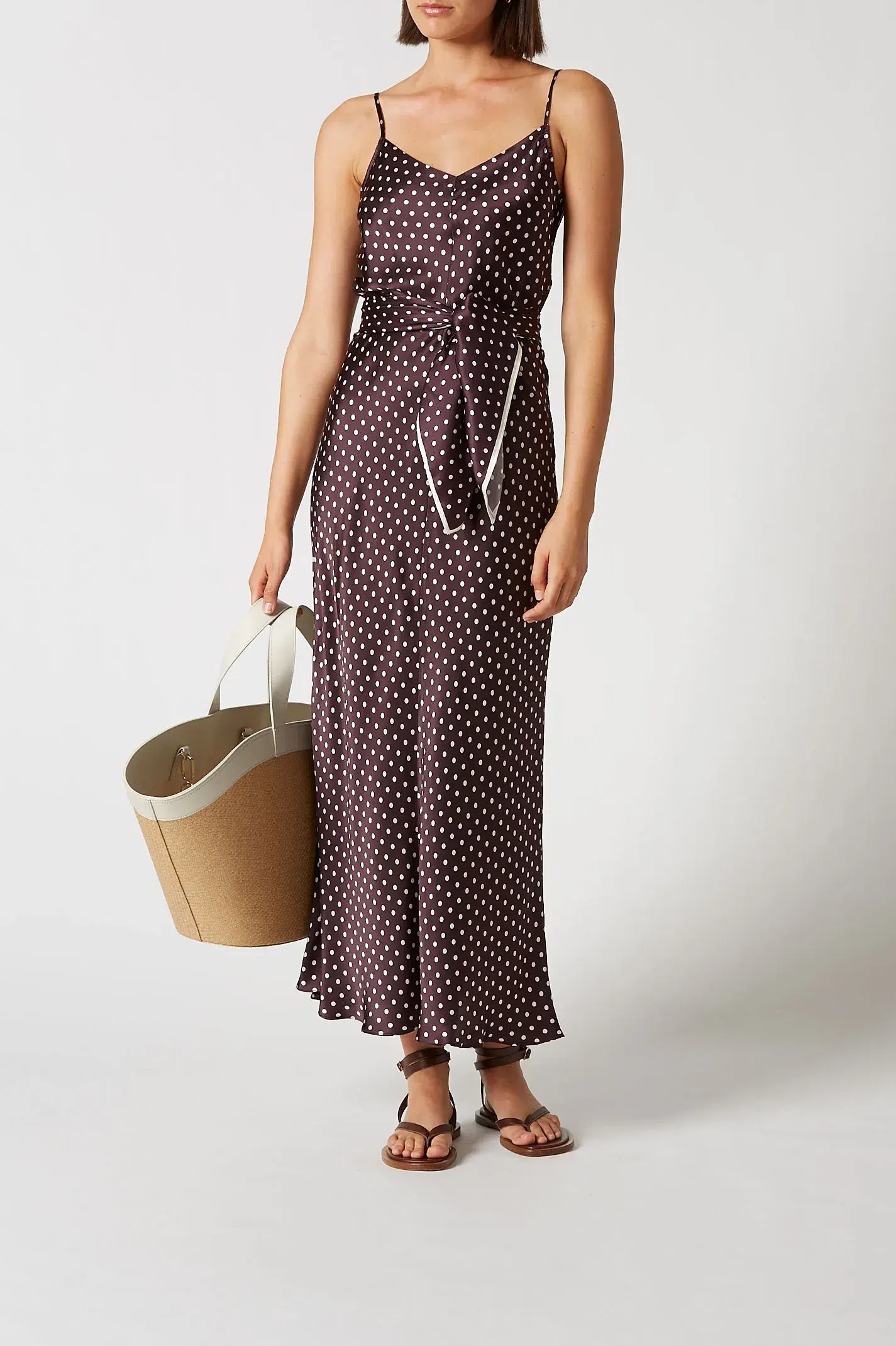 Scanlan Theodore Silk Bias Dot Dress Burgundy Size 12 - Image 1