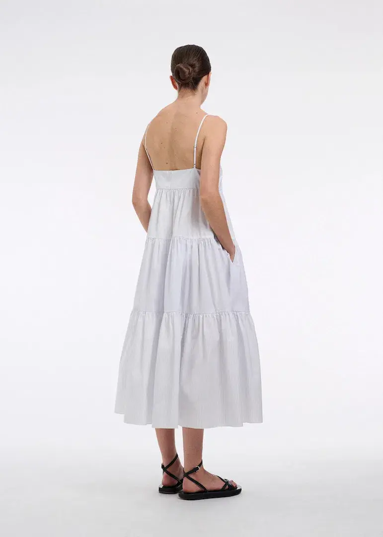 CO Collections V-Neck Tiered Dress in Cotton Blue Stripe Size S / AU 6  - Image 3