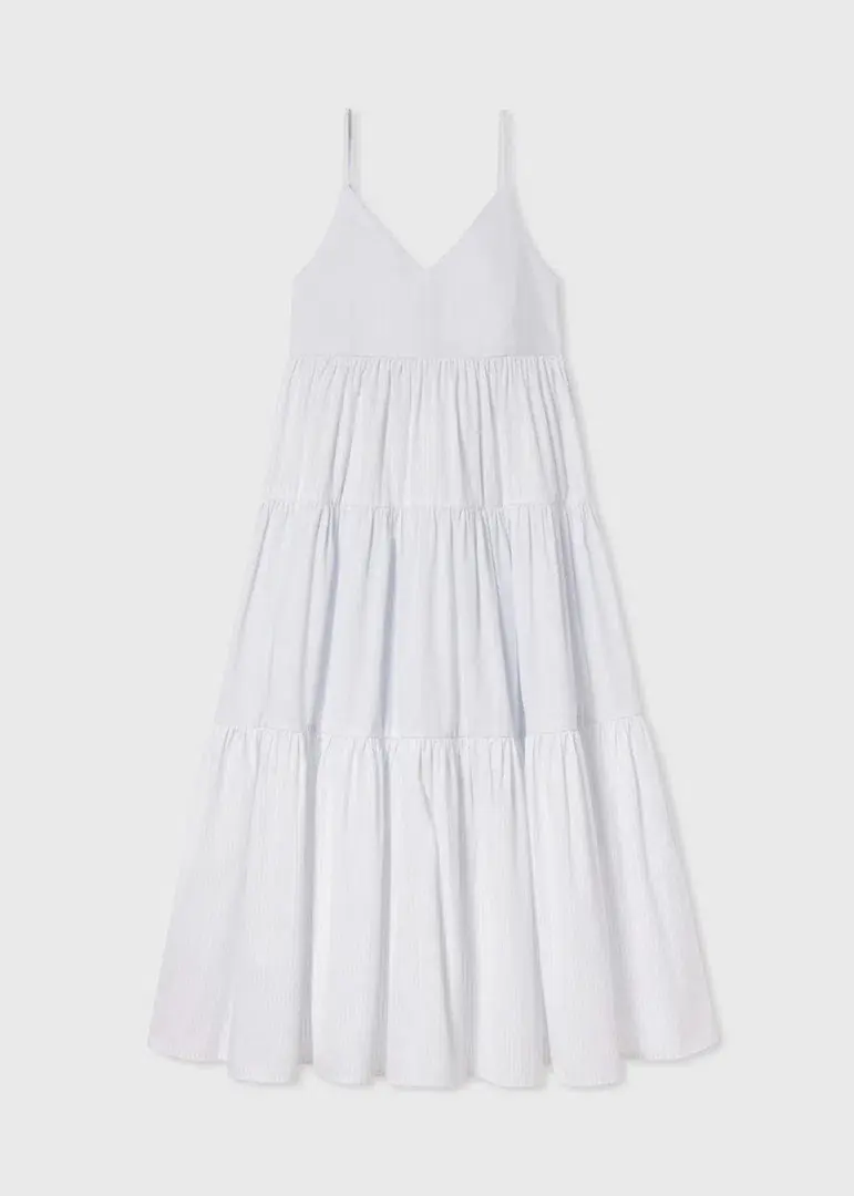 CO Collections V-Neck Tiered Dress in Cotton Blue Stripe Size S / AU 6  - Image 5