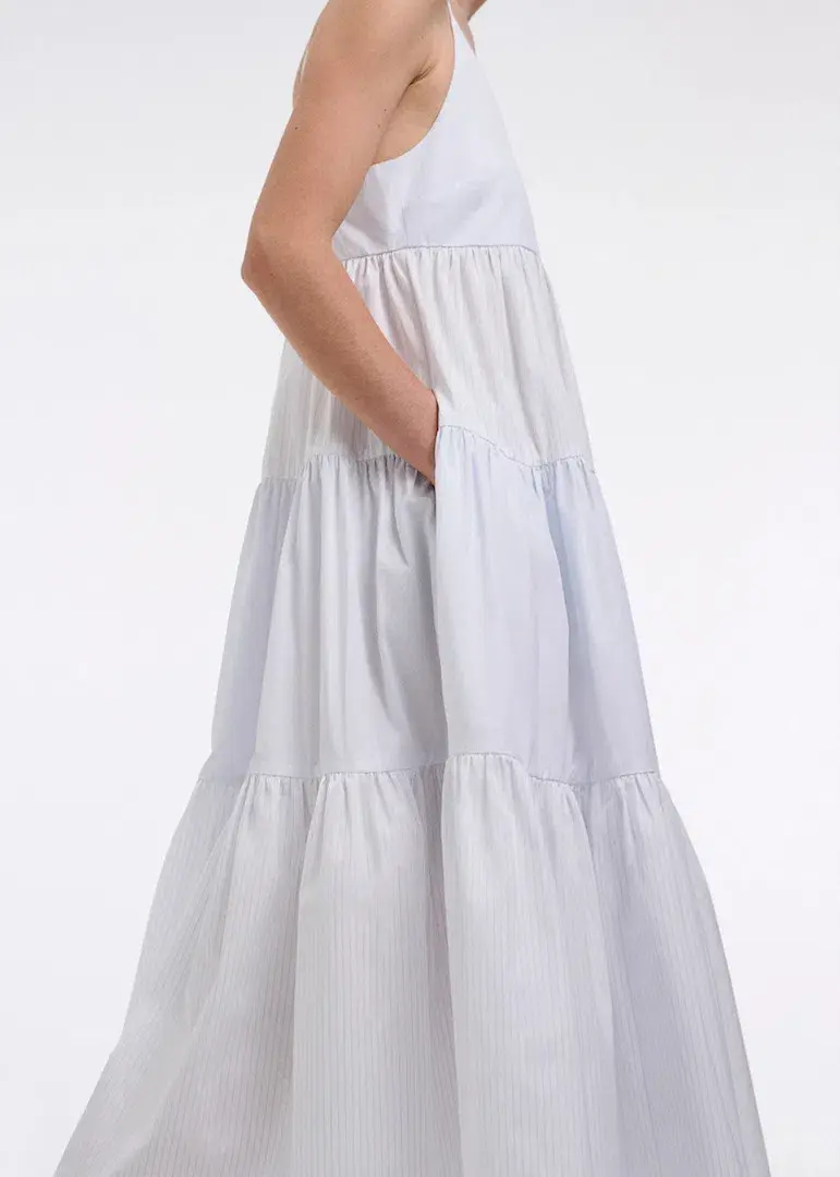 CO Collections V-Neck Tiered Dress in Cotton Blue Stripe Size S / AU 6  - Image 4