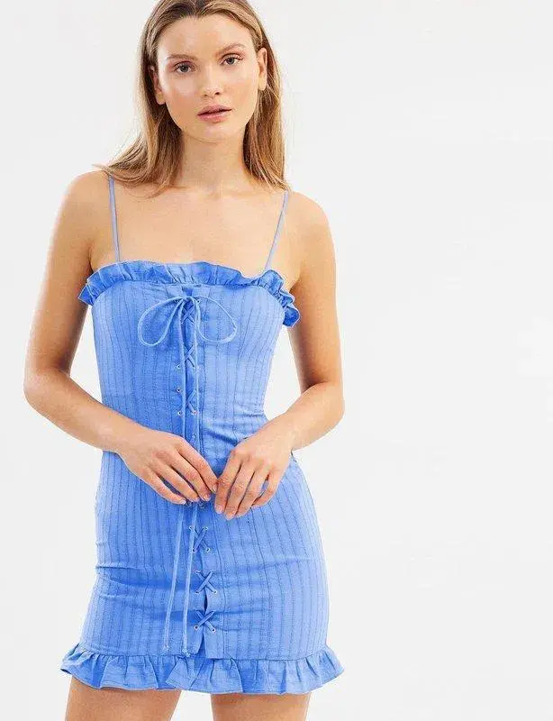 Bec & Bridge Chou Chou Mini Dress Azure Blue Size 8 for rent on The Volte - main image